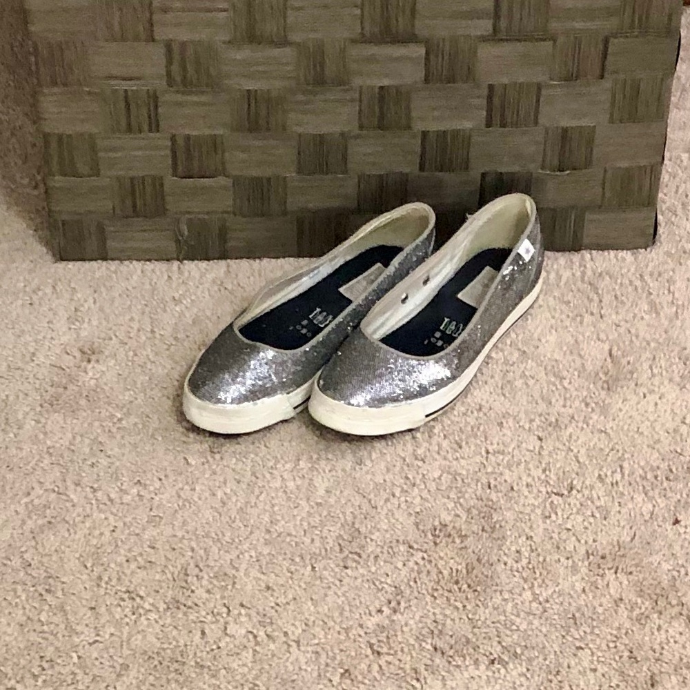 Converse Silver Glitter Slip-On Flats